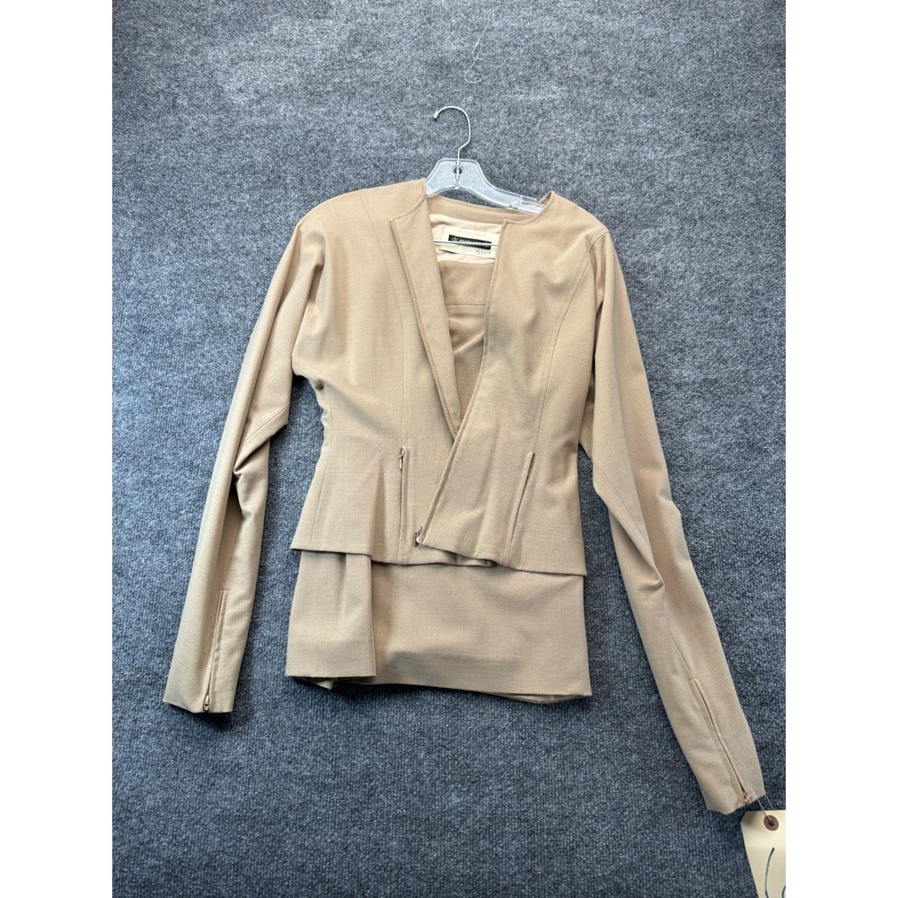 Vtg Plein Sud Faycal Amor Skirt Suit Tan Zip Jacket Dolman Sony Pictures Sz 6US